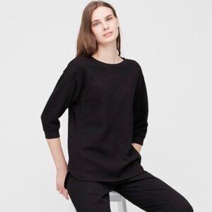 Like New black UNIQLO Women Waffle Crew Neck 3/4 Sleeve T-shirt grunge goth M